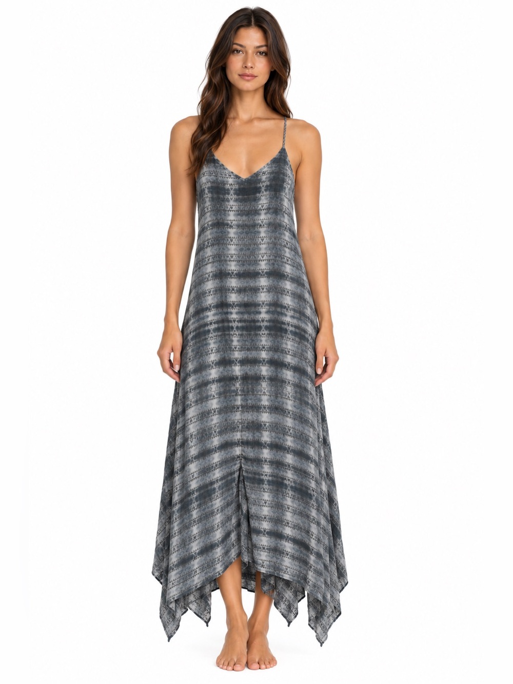 Billabong Gray Blue Tie-Dye Asymmetrical Maxi Dress